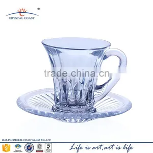Small Crystal Glass Coffee Cup and Saucer Set thumbnail-1