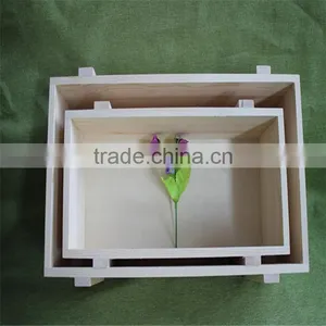 Unfinished Rectangle Pine Wooden Basket for Fireplace or Wastepaper thumbnail-2