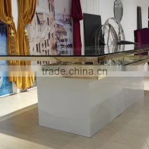 Hot Selling Golden Stainless Steel Wedding Project Wedding Table With Glass Top thumbnail-1