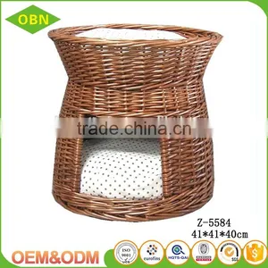 Natural Wicker Woven Crafts Indoor Dog Cat House Basket With Softy Cushion thumbnail-1
