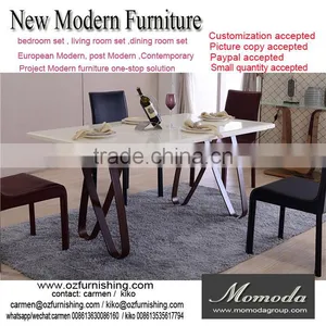 Luxury European Modern Furniture 1PC Customized Marble Top Metal Feet 4-6 Chairs Dining Table Fashion Simply Dining Room Set thumbnail-1