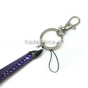 Purple Promotion Gift PU Leather Key Chain With Crystal Gem, Swivel Snap Hooks, Key Ring Accembly, Acrylic Gem Key Chain thumbnail-4