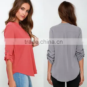 Elegant Womens Loose Scarf Collar V-NECK Chiffon Tops Long Sleeve OL Career T Shirts Casual Blouse thumbnail-3