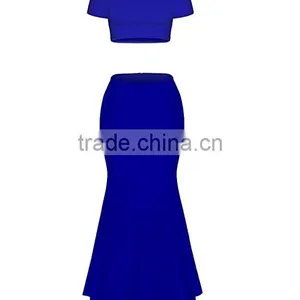 Pictures of Long Skirts and Tops for Women's Two Piece Off Shoulder Crop Top Maxi Mermaid Skirts Dress Set thumbnail-4