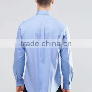 Guangzhou High Quality Custom Long Sleeve Spread Collar Mens 100% Cotton Poplin Casual Slim Fit Blue Solid Shirts thumbnail-2