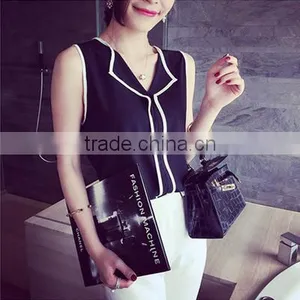 2017 New Summer V-neck t Shirt Sleeveless Chiffon for Women Were Thin thumbnail-1