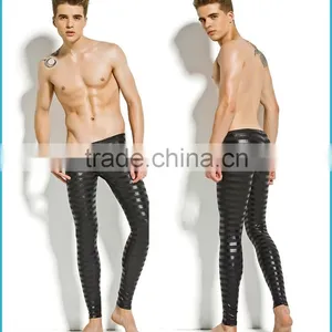 New Products 2016 Innovative Heated Thermal Underear Faux Leather Long John Tight Pants Men thumbnail-2