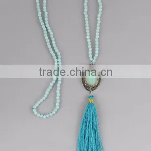 Fashion Long Hand Knotted Druzy Tassel Necklace, Druzy Beaded Neckalce thumbnail-3