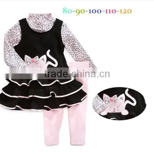 Wholesale Children's Boutque Clothing Baby Girls Kitty Printed 2pcs Clothing Sets Leopard Outfits thumbnail-1
