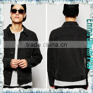 2016 Hot Style 100% Cotton Stone Wash Vintage Black Denim Mens Chic Jackets thumbnail-2