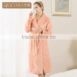Logo Printed Qianxiu 100 Polyester Warm Ladies Night Robe thumbnail-2