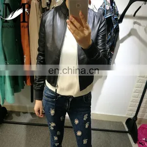 2017 Slim Red Leather Jacket Design Motorcycle Leather Ladies Short Jacket thumbnail-5