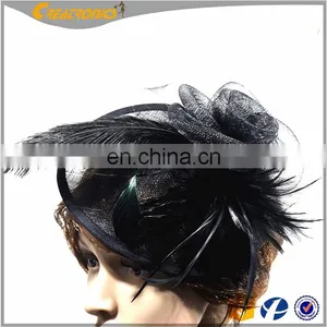 Womens Feather Mesh Net Sinamay Fascinator Hat Based Fascinator With Hair Clip Sinamay Hat Tea Party Derby thumbnail-1