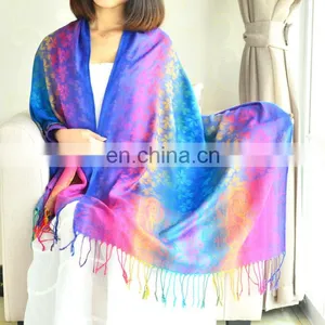 New Minority Style Nepal Cotton and Linen Colorful Hijab Manufacturer Direct Rainbow Pashmina Scarf thumbnail-6