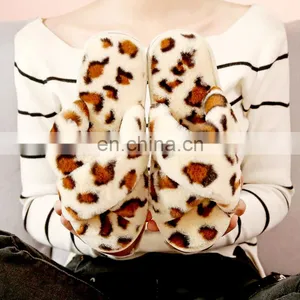 Female Non-Slip Warm Indoor Home Wear New Leopard Cross Strap Floor Slippers Slippers Wholesale thumbnail-2