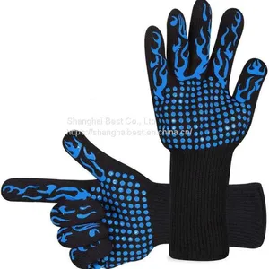 BBQ Gloves 1472℉ High Temperature Resistant Protective Gloves Food Grade Kitchen Grill Gloves, Silicone Non-Slip Cooking Gloves for Barbecue thumbnail-1