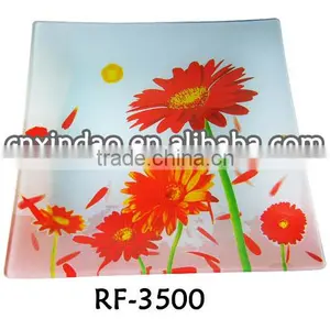 Sqaure Shape Clear Wholesale Flower Designed Oversized Glass Decorative Plate for Gift thumbnail-1