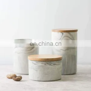 Luxury Marble Empty Ceramic Sugar Salt Coffee Bean Tea Candle Canister Jar With Lid thumbnail-2