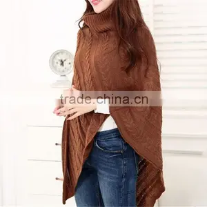 2016 Ladies Turtle Neck Women New Model Acrylic Poncho thumbnail-1