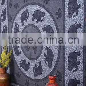 Indian Tapestry Cotton Gray Mandala Elephants Vintage Wall Hanging Tapestries Throw Bedsheet thumbnail-2