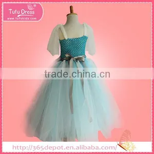 Fancy Cap Sleeve Girls' Dress Silvery Waistband & Gauze Tulle Trail thumbnail-4