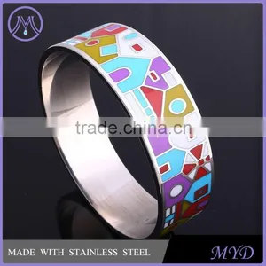 Fashion Ladies Hand Color Enamel Pattern Stainless Steel Bangle thumbnail-4