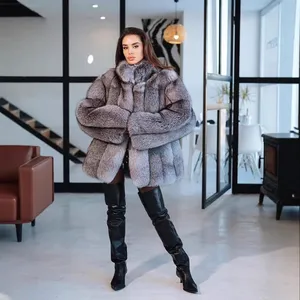 New Autumn and Winter Faux Fur Coat, Faux Fox Fur Patchwork Long-sleeved Overcoat, Loose and Thick Warm Top for Women thumbnail-1