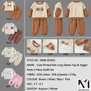 Cute Printed Kids Long‑Sleeve Top & Jogger Pants 2‑Piece Outfit Set thumbnail-1