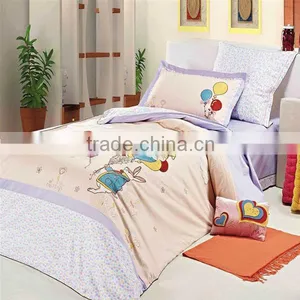 Embroider Rabbit and Balloon Bedding Cotton Child Duvet Cover Bed Set 205TC In Light Orange and Purple Color thumbnail-1