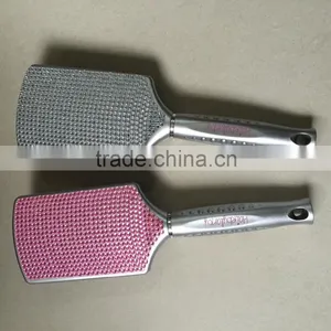 Women's Handcrafted Bling Bling Rhinestones Massaging Paddle Hair Brush Silver/Rose Red Custom Logo thumbnail-1