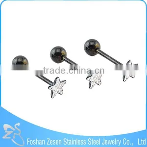 2016 New Arrival Surgical Steel Flashing Crystal Titanium Anodized Pentagram Tongue Ring thumbnail-1