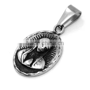 Vacuum Silver Catholic Stainless Steel Virgin Mary Pendant Oval Shape Religious Vintage Amulet Blessed Rosary Charm for Muslims thumbnail-1