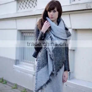 Lady Winter Fringe Wool Cashmere Plain Knitted Scarf Shawls thumbnail-1