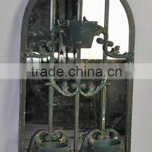 Lovely Large Wholesale Rustic Metal Garden Mirror With 3 Flower Pots thumbnail-1