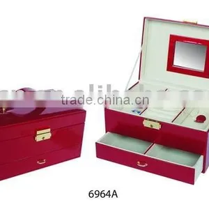 PVC Leather Paper Jewelry Packing Box Design With Handle/mirror/lock/drawer thumbnail-1