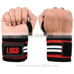 Black Wrist Wraps In Black Ground, White & Red Strips Ci-2503-26 thumbnail-1