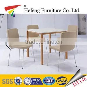 Fabric Dining Chair Square White Painting Top Mdf Dining Table With Metal to Wooden Legs thumbnail-1