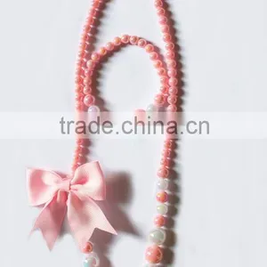Candy Colorful Beaded Necklace Bracelet Set With Bow Ties and Flowers for Children thumbnail-4