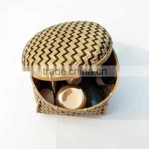 Round Shape Bamboo Woven Desktop Storage Basket With Cover thumbnail-1