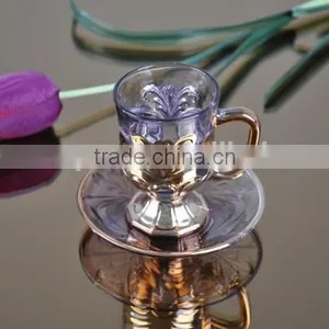 Glass Golden/silver/copper Plated Tea Cups and Saucers Set thumbnail-1
