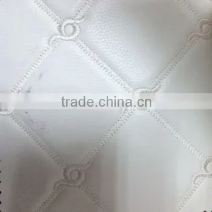 Semi PU Upholstery Leather Supplier Surface With Embroider Design and Metallic Color thumbnail-2