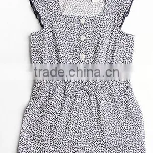 2016 Summer Hot Sale Baby Girls Lotus Leaf Sleeve Floral Romper thumbnail-2