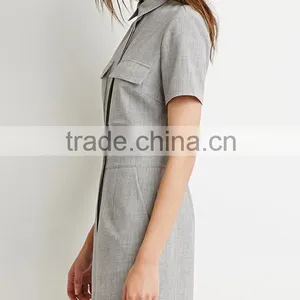 Women's Short Sleeve Double Pocket Tie Solid Grey Casual Jumpsuits thumbnail-2