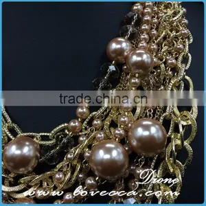 Dubai Gold Jewelry Charms Fashion Women Exaggerate Pearl Collar Chain Costume Necklace thumbnail-4