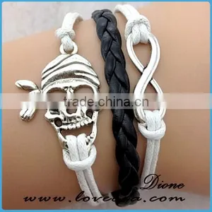 Wholesale Women Fashion Jewerly Braided Leather Infinitely Skull Bracelet thumbnail-1