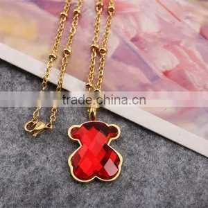 Guangzhou Biggest Wholesale Fashionable Gold Long Chain Red Crystal Necklace With Bear Pendant thumbnail-3