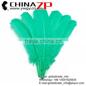 Top Selling Plumes ZPDECOR Crafts Factory Wholesale Dyed Aquamarine Green Solid Color Turkey Feathers for Decoration thumbnail-1