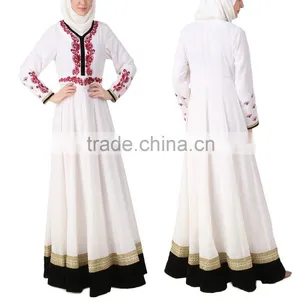 Islamic Clothing Hijab Muslim Wear White Chiffon Embroidered Woman Abaya thumbnail-1