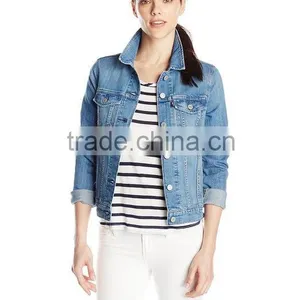 Women's Plain Denim Classic Trucker Jacket thumbnail-1