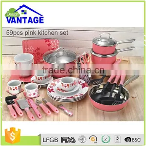59 Pcs Natural Cooking Frypan and Saucepan Non-stick Ceramic Cookware With Stainless Steel Knob thumbnail-1